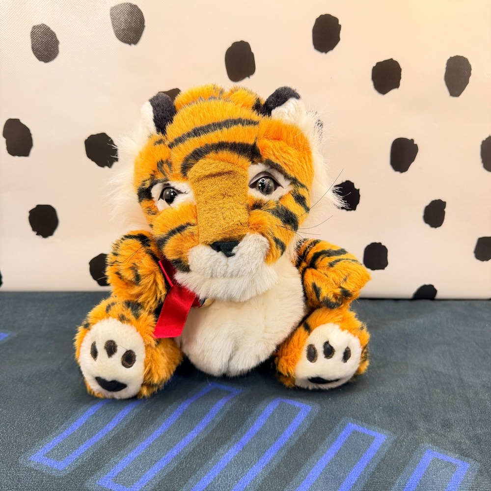 Vintage Playful Pals Puppet Tiger Plush 9" Mervyn's Korea Bell Collar Big Eyes